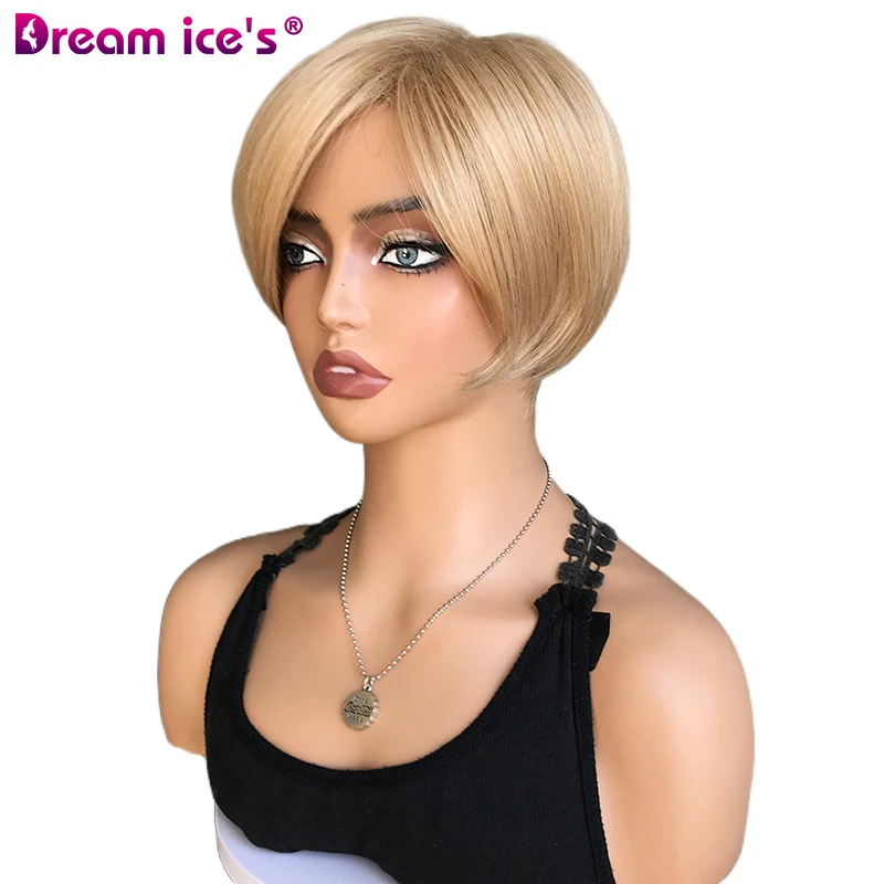 

Light Brown Short Straight Wavy Pixie Cut Hair Synthetic Wigs For Women Heat Resistant Fiber Side Part Natural Hair Daily Wigs