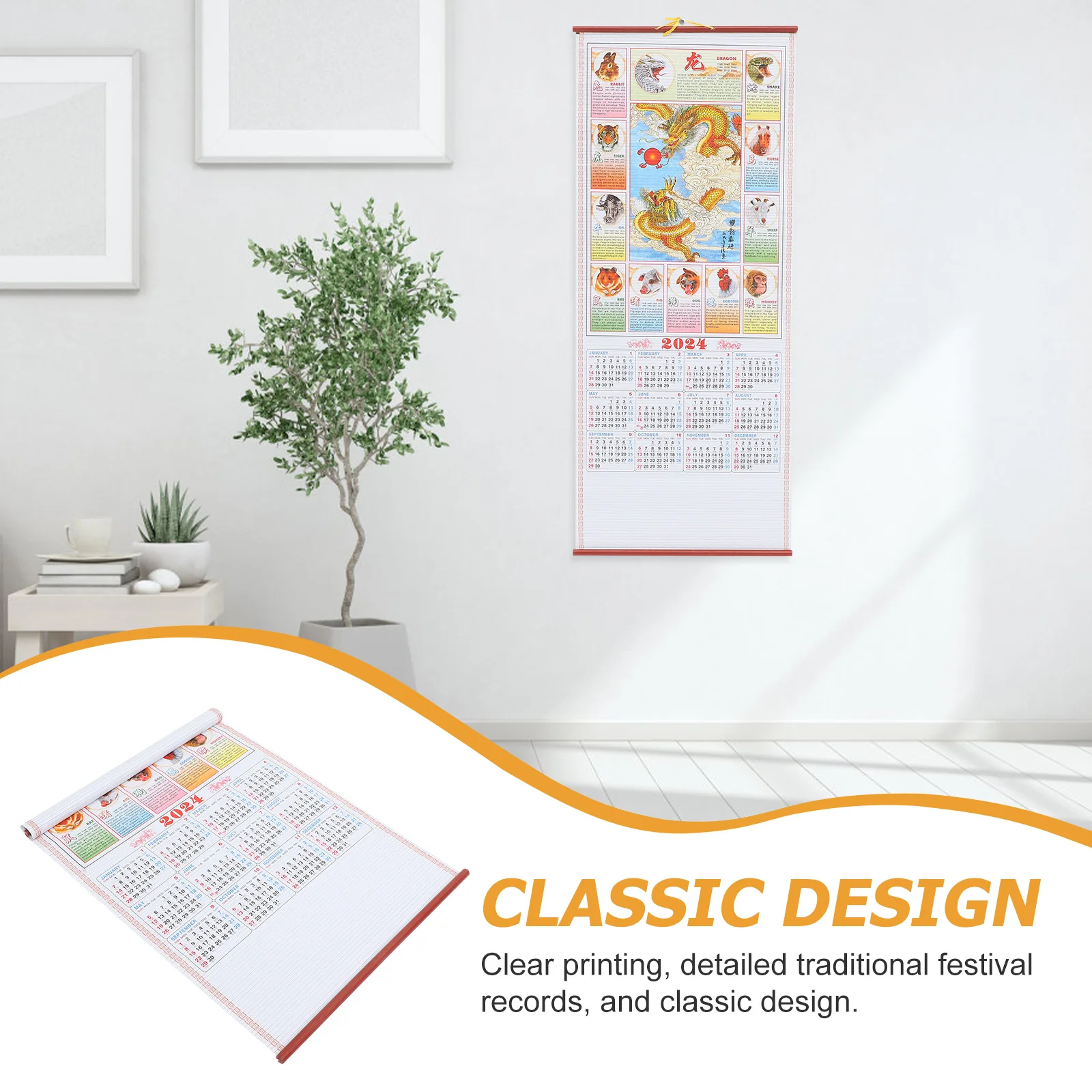

2024 Yearly Hanging Calendar Thickened Lunar Solar Dates Chinese Style Traditional Wall Calendar For Home Office Dorm