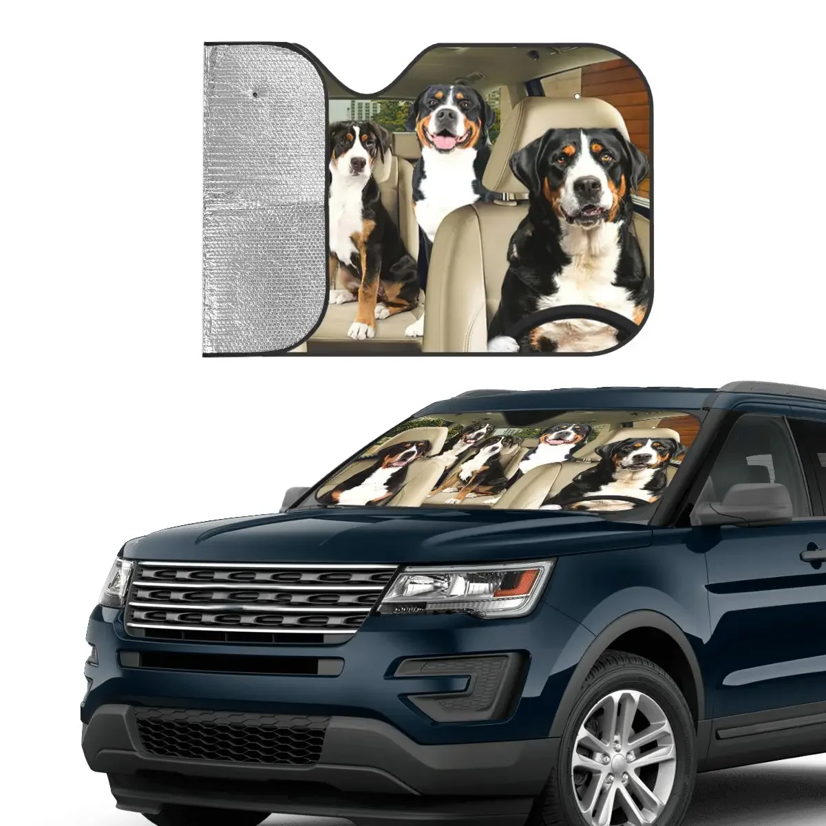 Lustige Hunde fahrer falten Sonnenschutz Windschutz scheibe 76x140cm Tiere Aluminium folie Sonnenschutz Visier Sonnenschutz schützen