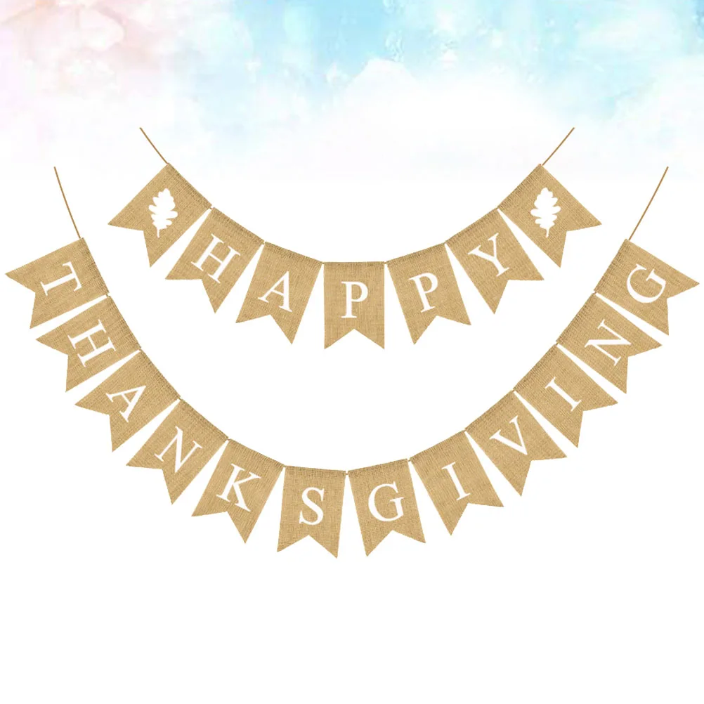 

Bunting Banner Thanksgiving Pull Flag Linen for Swallowtail Festival Party Decorations