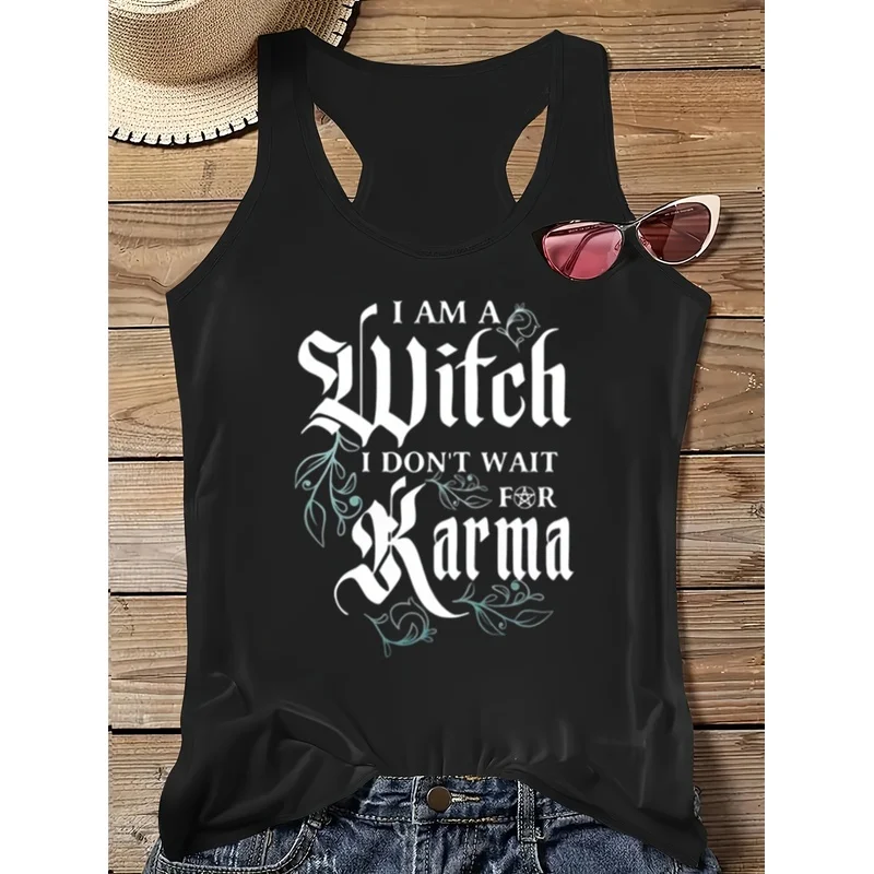 Witch Cool Sassy / I AM A Witch Gothic Font Print / Women's Vest Black Round Neck Top / Casual Fashion for Halloween