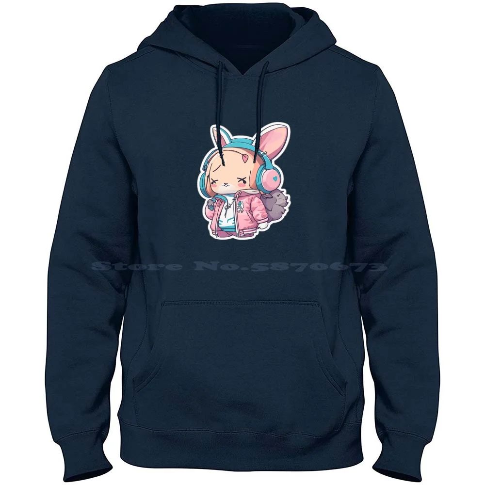 Cool Bunny With Bruh Face 100% Cotton Hoodie T Shirt Bruh Headphone Cool Cute Jacket Pink Bunny Kawaii Friends