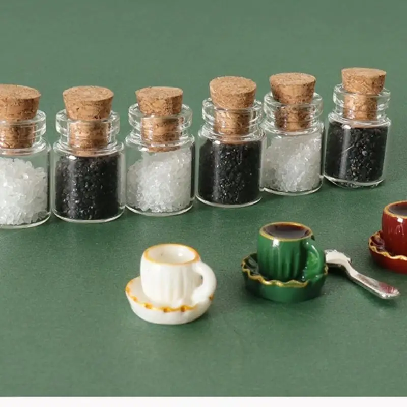 6 pezzi in miniatura vassoio di legno tazza di caffè zucchero caffè bottiglia di vetro dessert torta giocattolo casa delle bambole realistico cibo simulazione ornamento