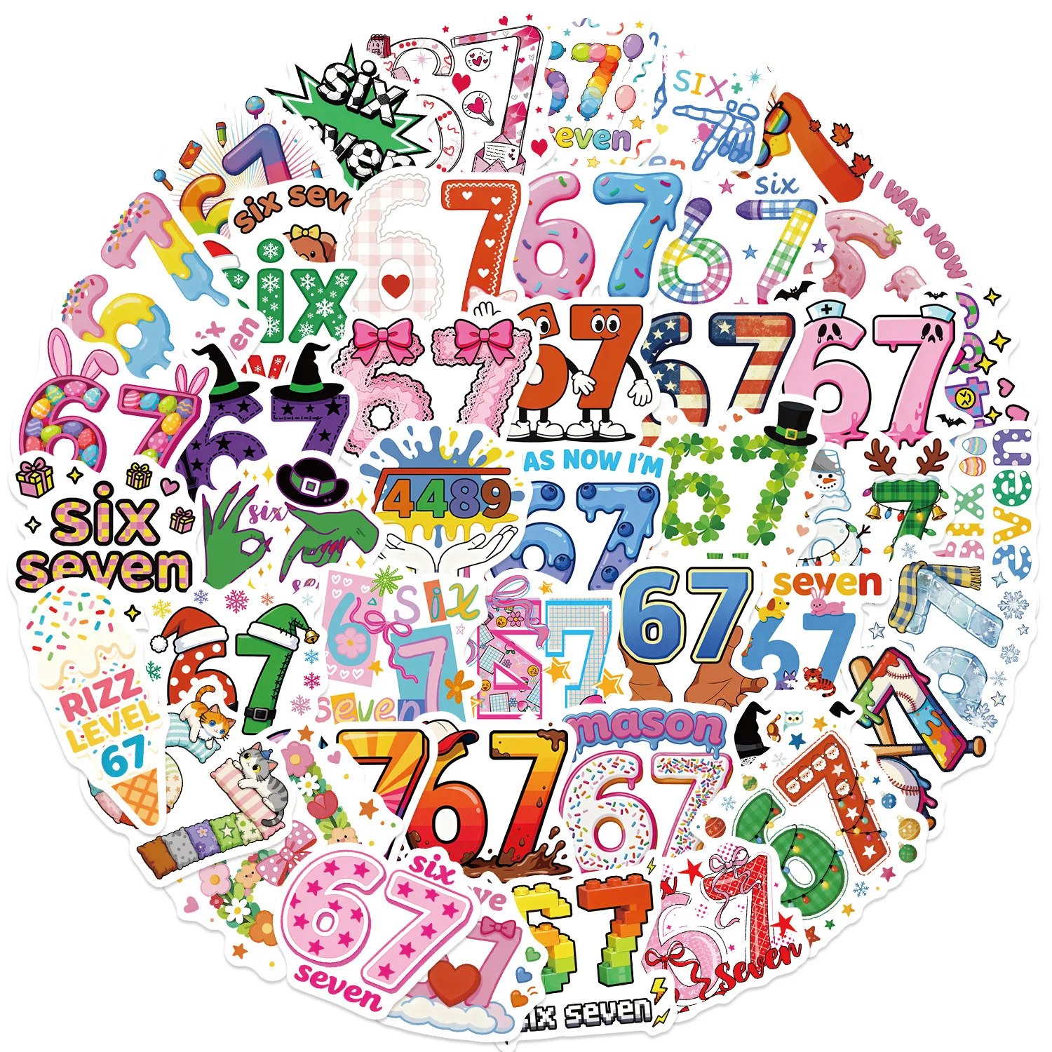 10/50 قطعة جديد ستة سبعة ملصقات الكرتون مضحك عدد الكتابة على الجدران اللون الديكور DIY بها بنفسك اللعب المحمول الغيتار سيارة دراجة سكيت الشارات #2