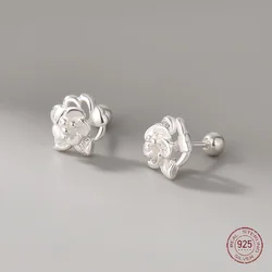 925 Sterling Silver Rose Flower Stud Earrings for Women Elegance French Style Plant Earring Girlfriend Birthday Piercing Jewelry
