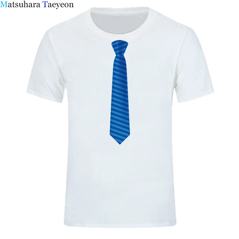 blue tie men tshirt brand Short Sleeve round collar printing fashion casual Men\'s t-shirt wear Tees Tops clothing