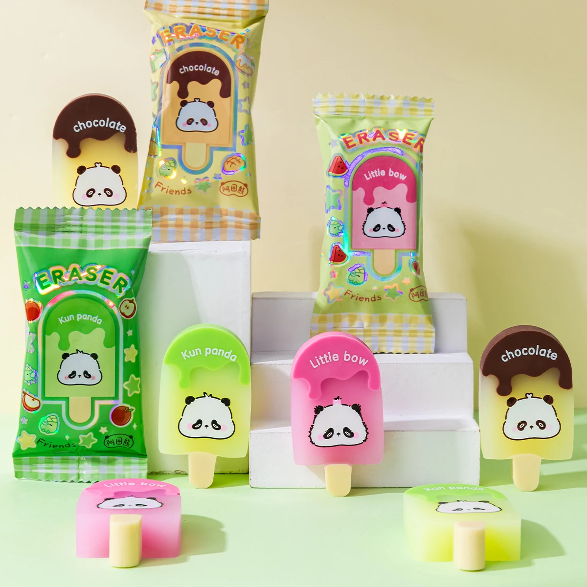 Cute Panda Eraser Student Creative Ice Cream Shape Eraser Educational Fun Desk Accessories Rubber for Mistakes Correction
