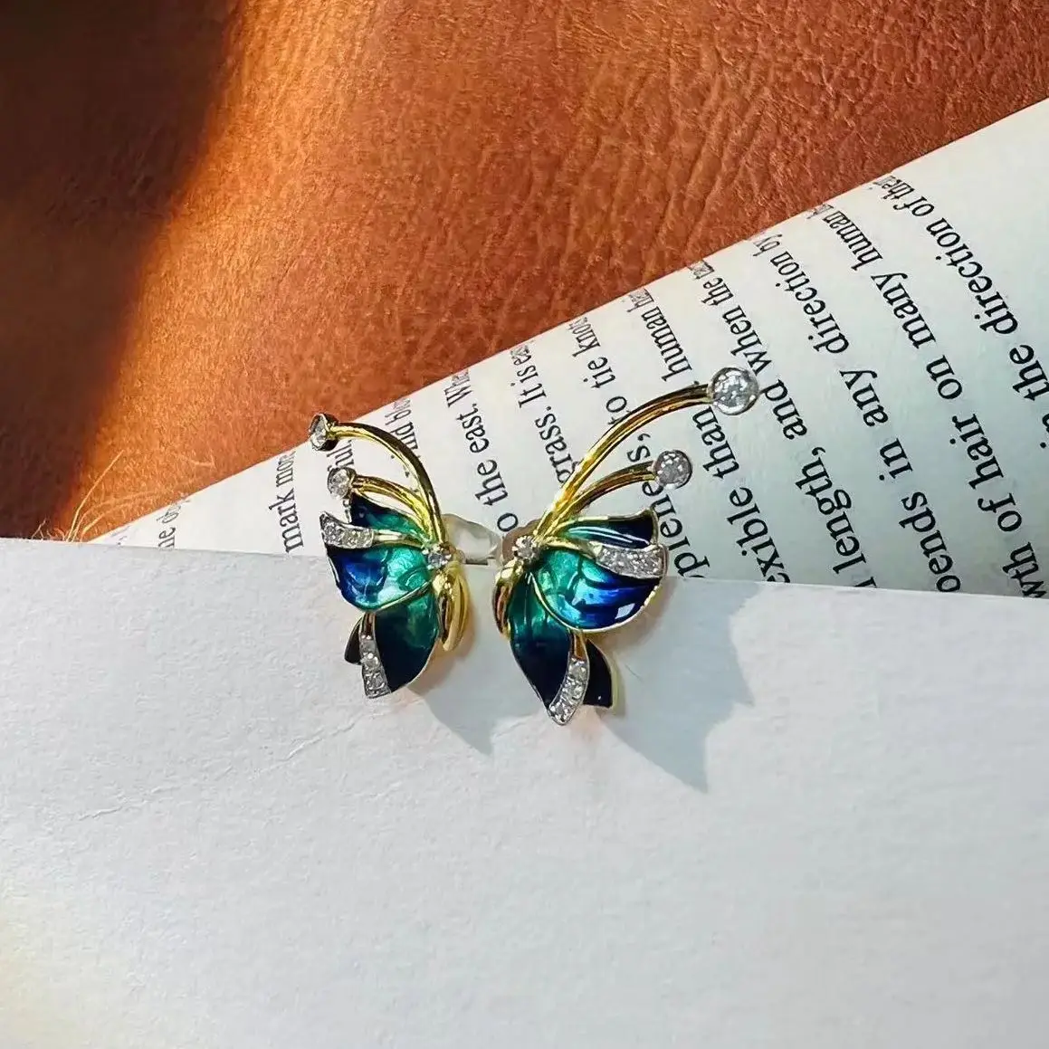 

S925 silver fashion aesthetic creative butterfly stud enamel craft jewelry