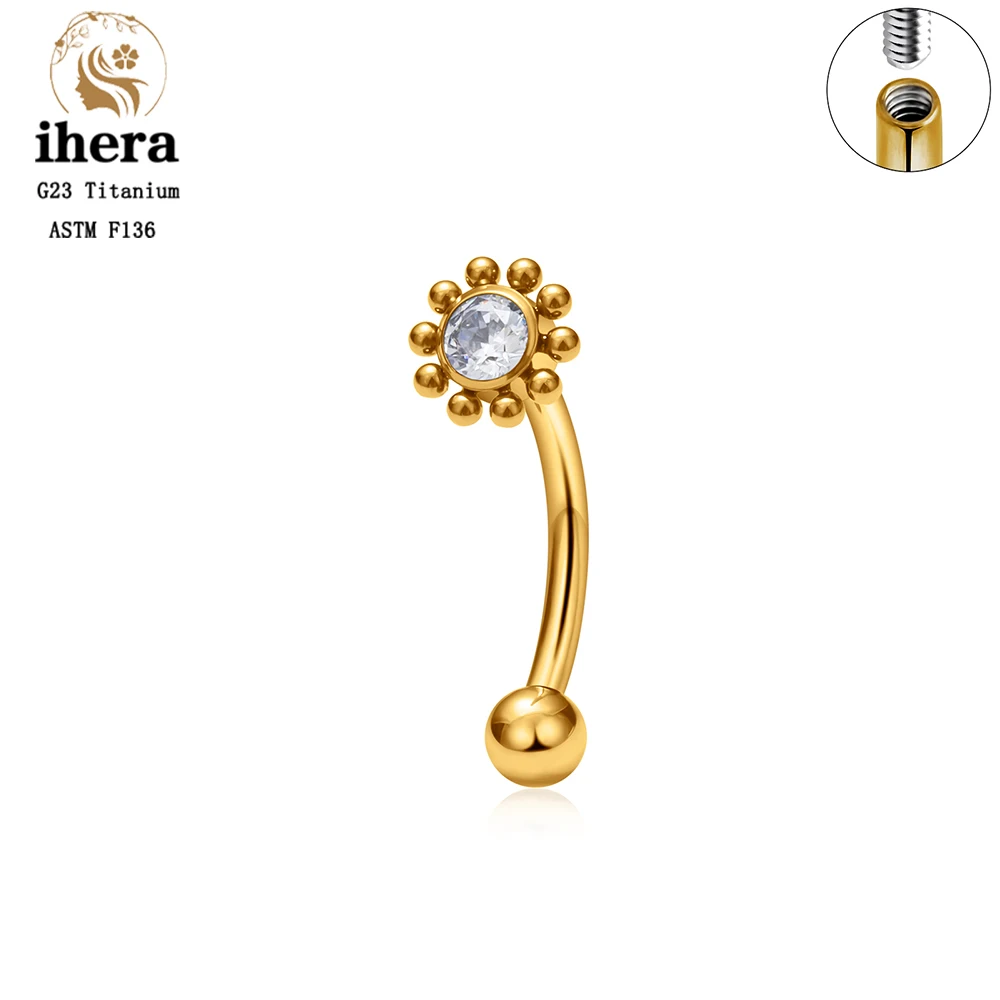 ASTM F136 Titanium 16G CZ North Star Flower Rook Earring Gebogen Barbell Labret Stud Wenkbrauw Kraakbeen Tragus Piercing Sieraden