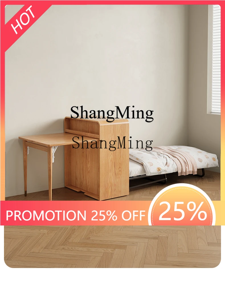 

ZYY new small apartment log wind home living room movable dining table desk folding bed three-in-one