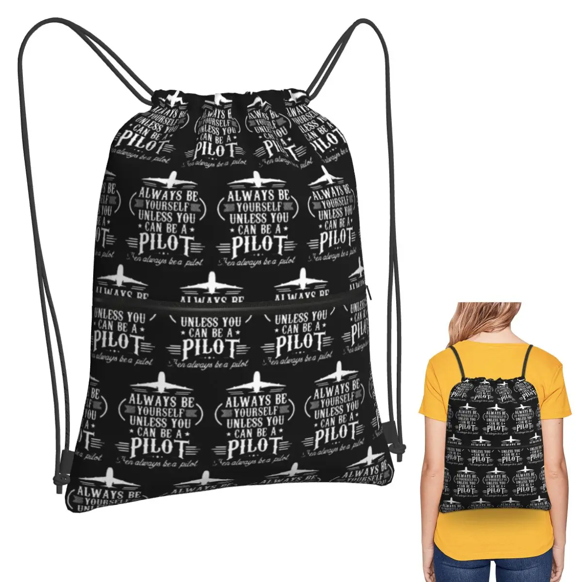 Born To Fly Captain Stripes Flight Pilot Aviation Aviator Airplane Backpacks Casual Drawstring Bags Storage Bag Book Bags School
