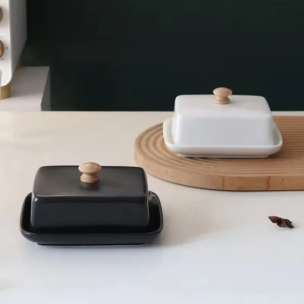 

Rectangular Ceramic Butter Dish with Lid Top Handle Wide Butter Box Keep Fresh Multi-functional Nordic Butter Plates