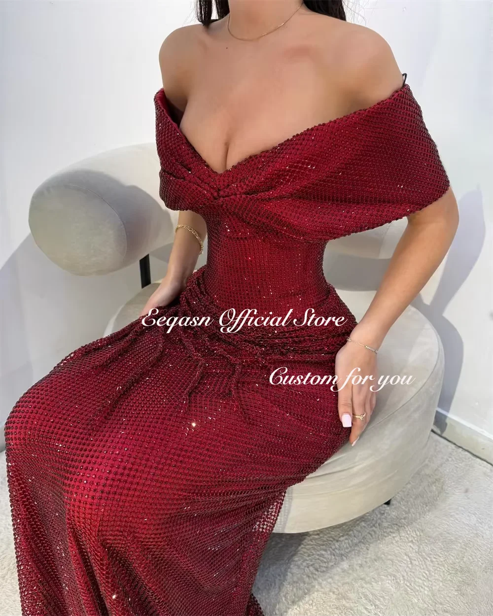 Impresionantes vestidos de graduación sirena con hombros descubiertos vestidos de noche drapeados hasta el suelo pierna dividida vestido de noche Formal personalizado