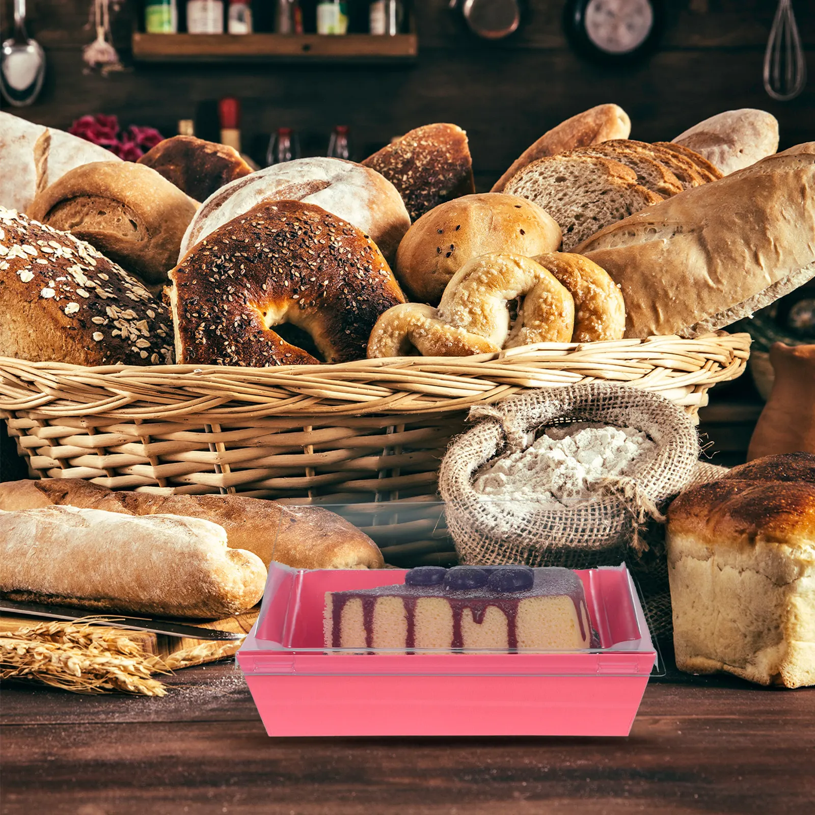 100Pcs Disposable Bakery Take Out Containers Square Paper Sandwich Cake Boxes Clear Lid Mini Pastries Muffins Cookie Containers