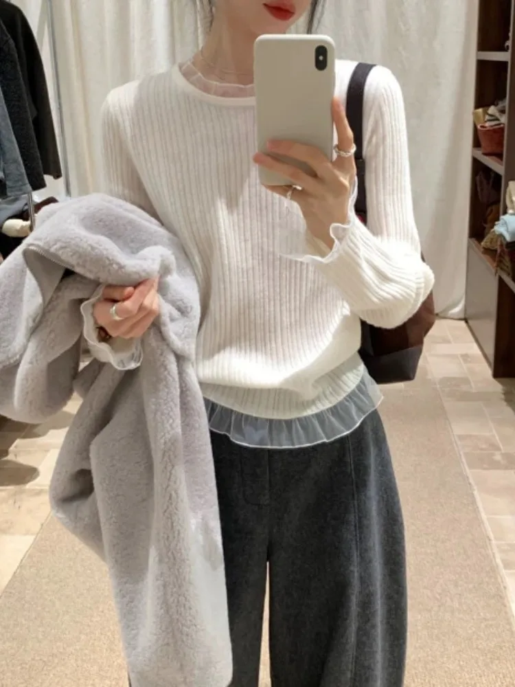 Unico maglione lavorato a maglia Thi da donna autunno inverno con finiture in pizzo Base irt può essere indossato all'esterno Top di fascia alta Dolce Sle...