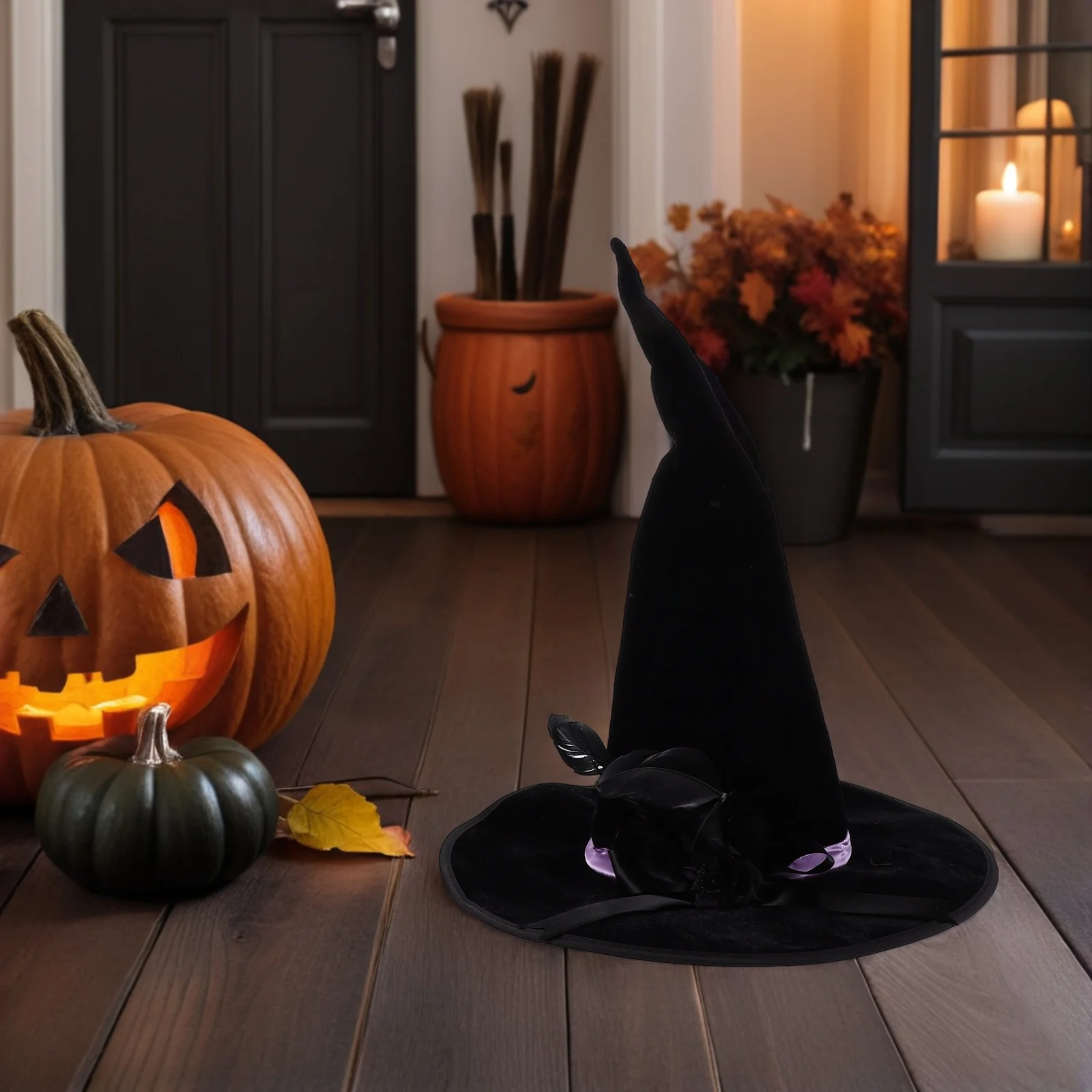 

Women Halloween Witch Cap Wide Brim Sorcerer For Masquerade Cosplay Dress Up Accessory Black Pointy Unisex Adult Costume Hat