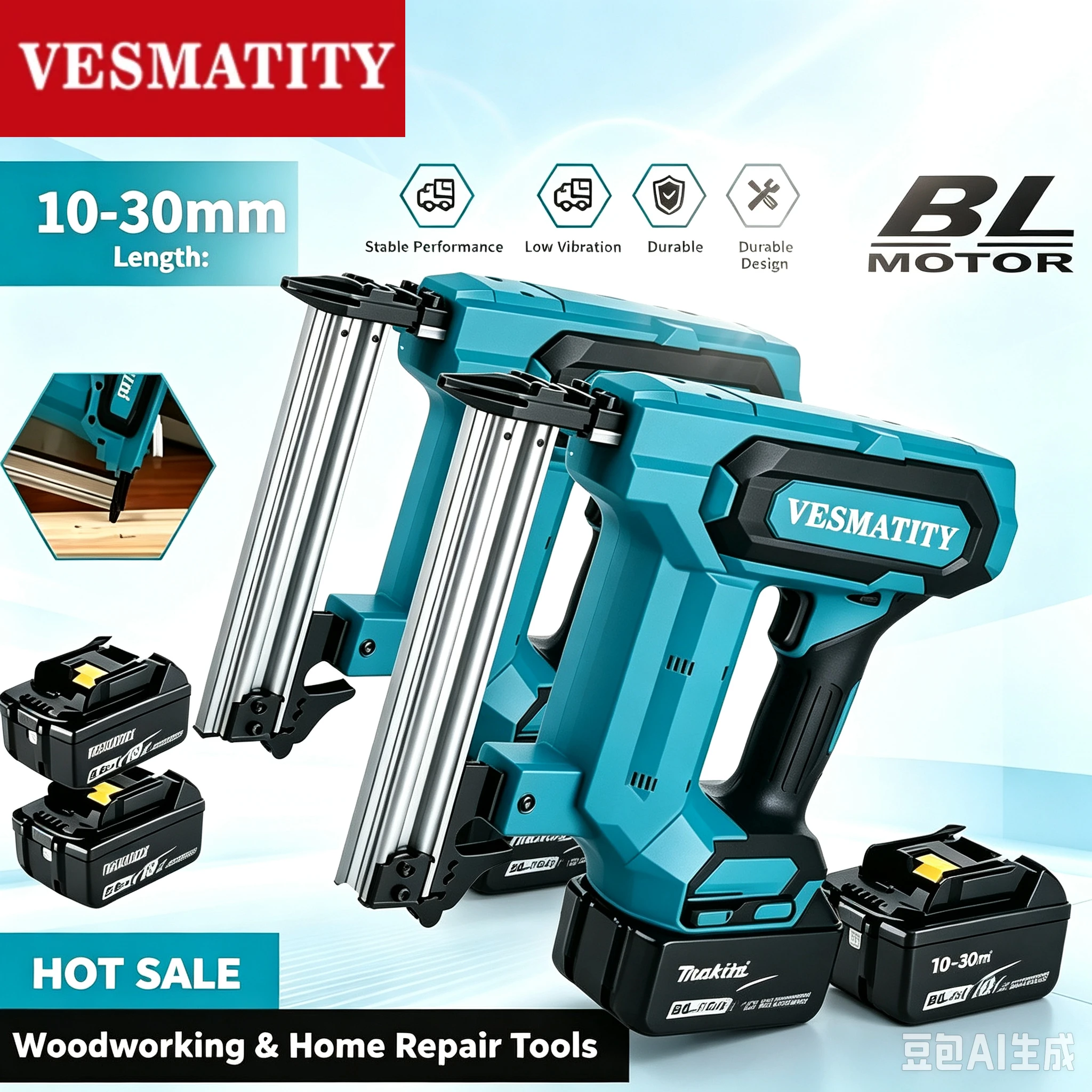 Cordless Nail Gun 100-Nail Capacity Heavy Duty Nailer Tool for Flooring Shelving & DIY Wood Projects For 18V-20VBattery