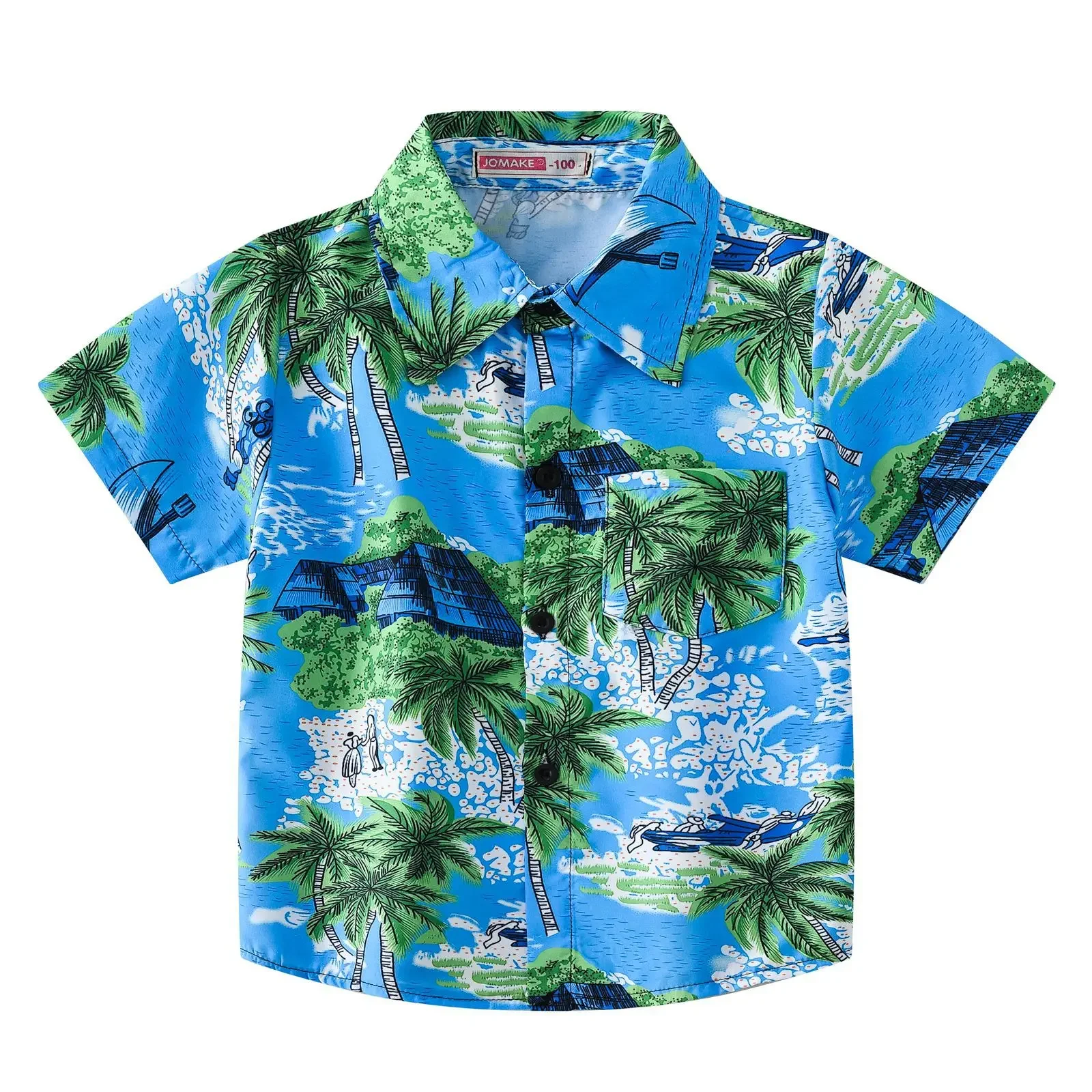 

New 2025 Boys Summer Thin Beach Shirts Children's Cartoon Coconut Tree Print Short Sleeve Lapel Shirt Top Kids Vacation Clothing