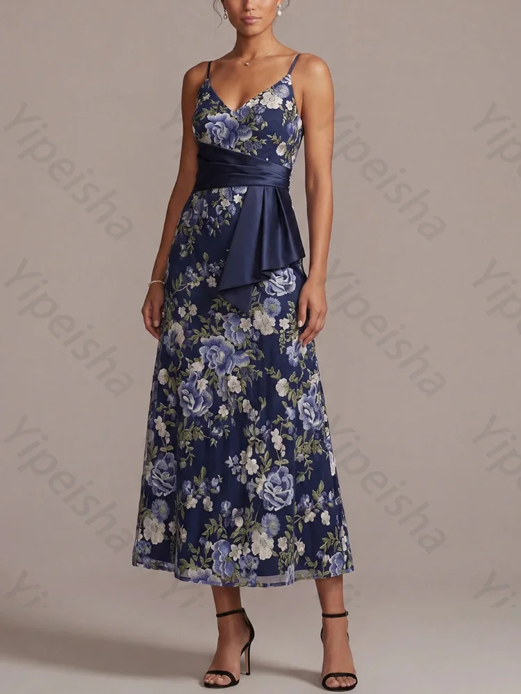 Customized A-Line Navy Spaghetti Straps Mother of The Bride Dresses Elegant Backless Evening Dress High Quality Prom Party Gowns