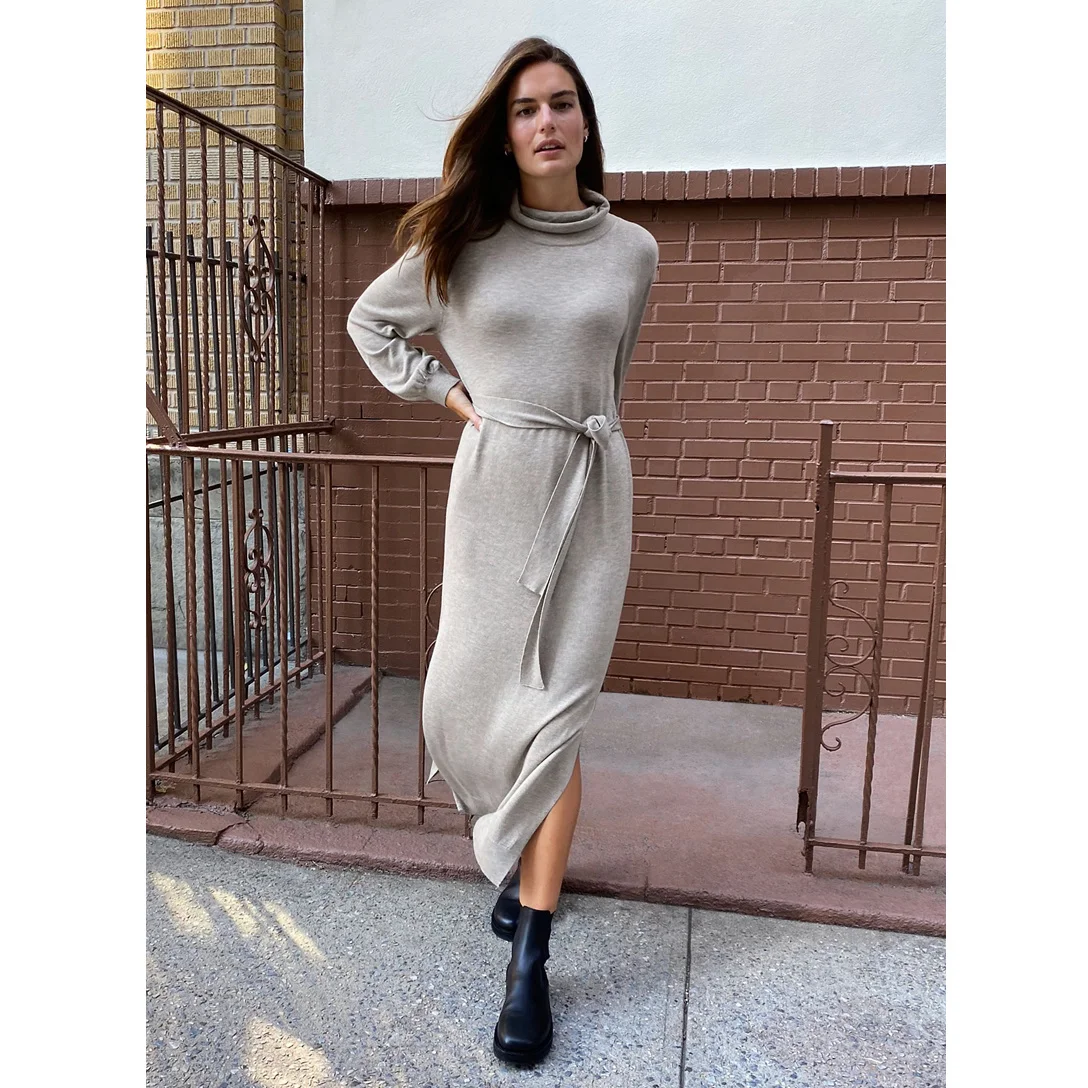 

Canada Women's Fine Wool Blended High Neck Knitted Dress Missing Belt