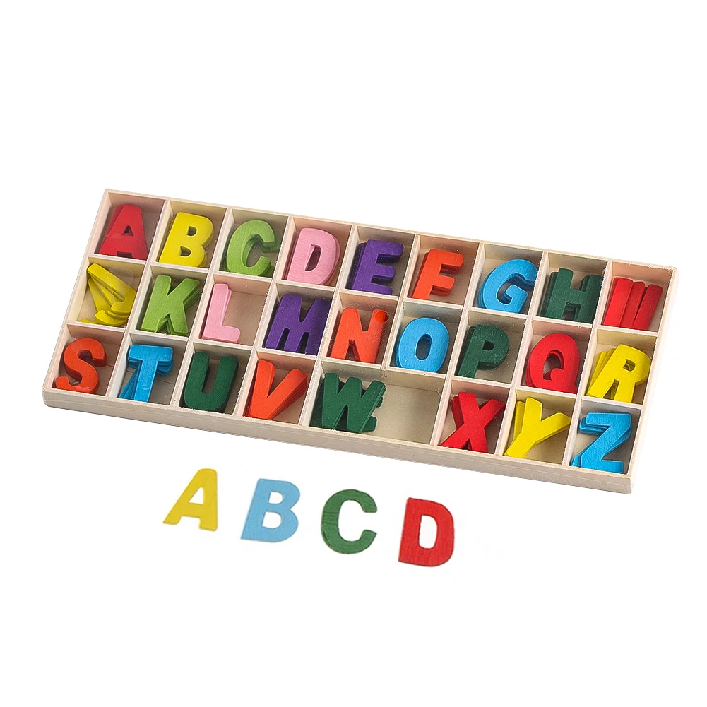 

130pcs Wooden Letters Alphabet DIY Scrapbooking Name Design Wedding Birthday Party Home Decor with Tray Kids Spelling Learning