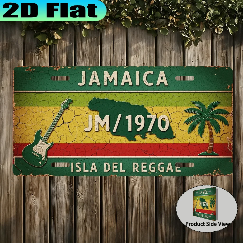 2D Flat, 2D Flat - [2D Flat] 2D Plane - A Vintage Aluminum Sign from Jamaica Isla Del Reggae | 12.0X6.0inch, 2D Printed, Decorat
