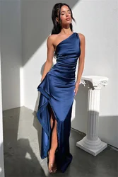 Elegant Women'S One Shoulder Satin Prom Dress With Ruched Side Split Formal Evening Dresses Party Cocktail Special Occasion Gown