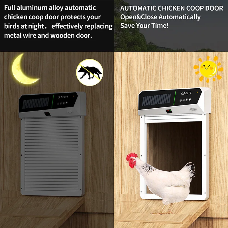 Smart Solar Powered Automatic Chicken Coop Door with Light Sensor Infrared Anti-Pinch Aluminum Alloy for Poultry Duck