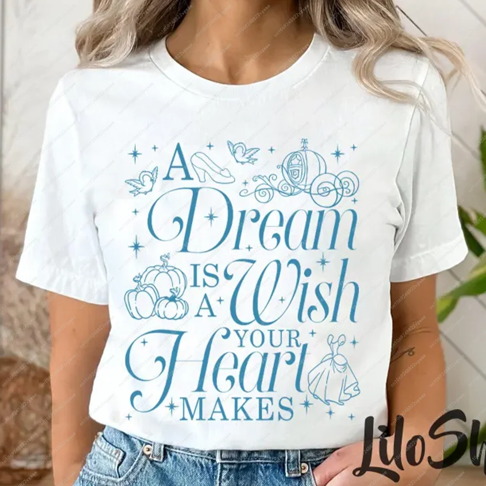 2025 新しい夢はあなたの心が望むシンデレラトップ Tシャツ魔法の王国プリンセスギフトガールズ Tシャツ Y2k 服綿
