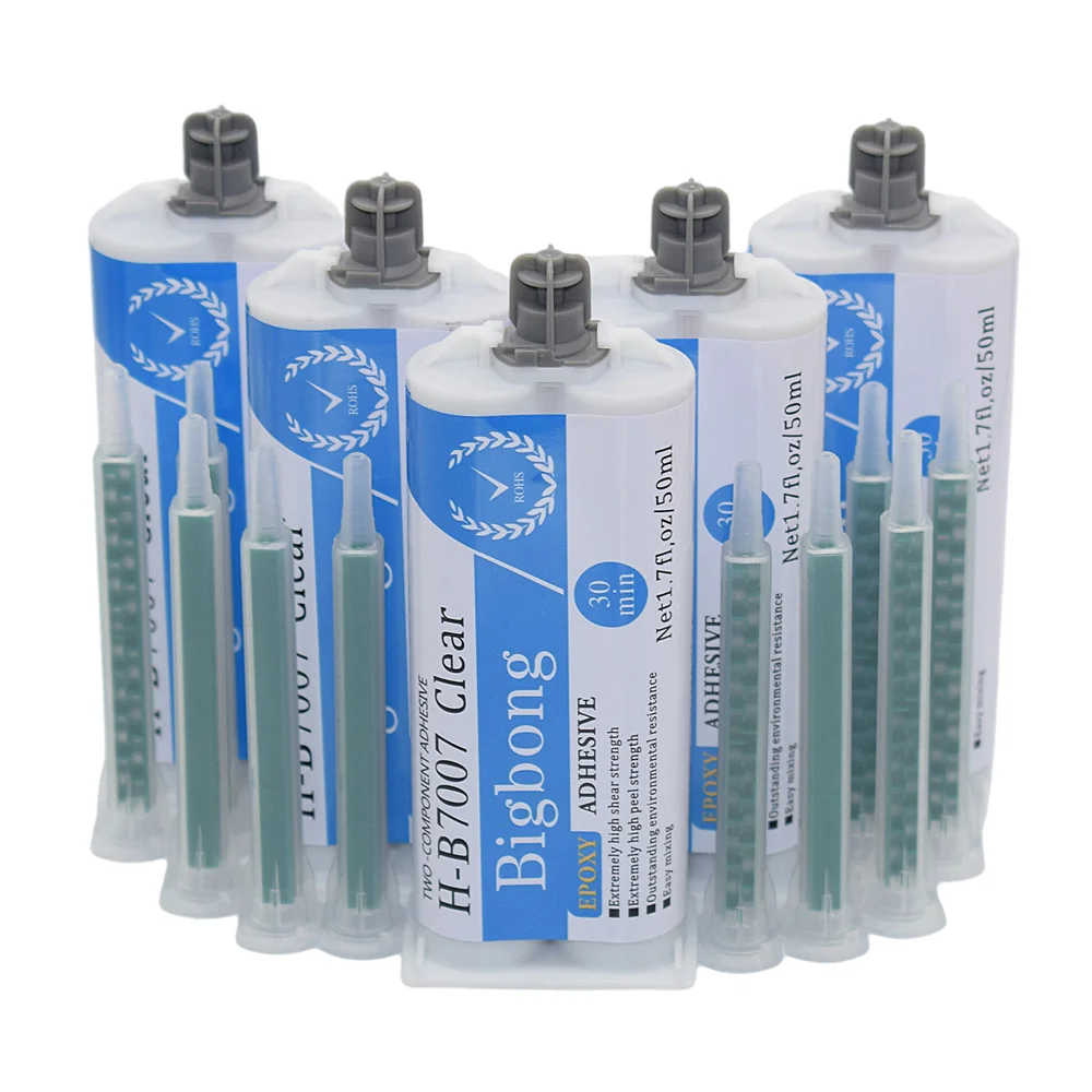 5pc 1:1 Epoxy Resin Adhesive Glue 50ml Strong Adhesives Two Component Transparent AB Glues Set with 10pcs Static Mixing Nozzles