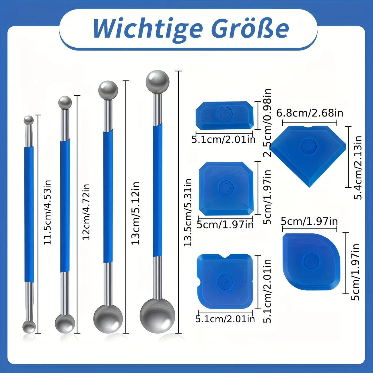 9-Piece Tile Seam Smoothing Tool Set, 4 Metal Ball Pullers & 5 Silicone Seam Smoothers, Labor-Saving, No Power Needed