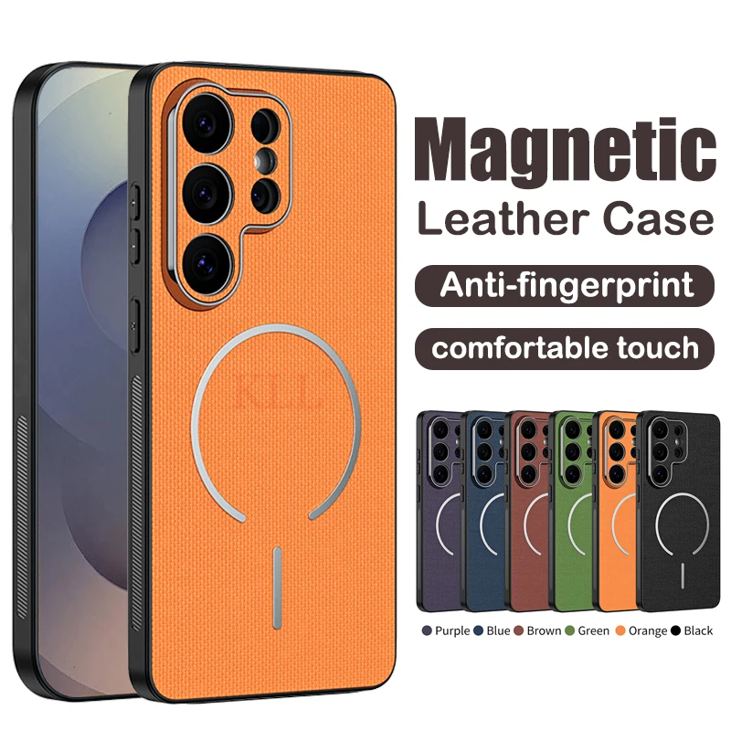 Luxury Leather Magnetic Phone Case For Samsung Galaxy S26 S25 S24 S23 S22 Ultra/Plus/FE S25 Ultra for Magsafe Wireless Charge Co