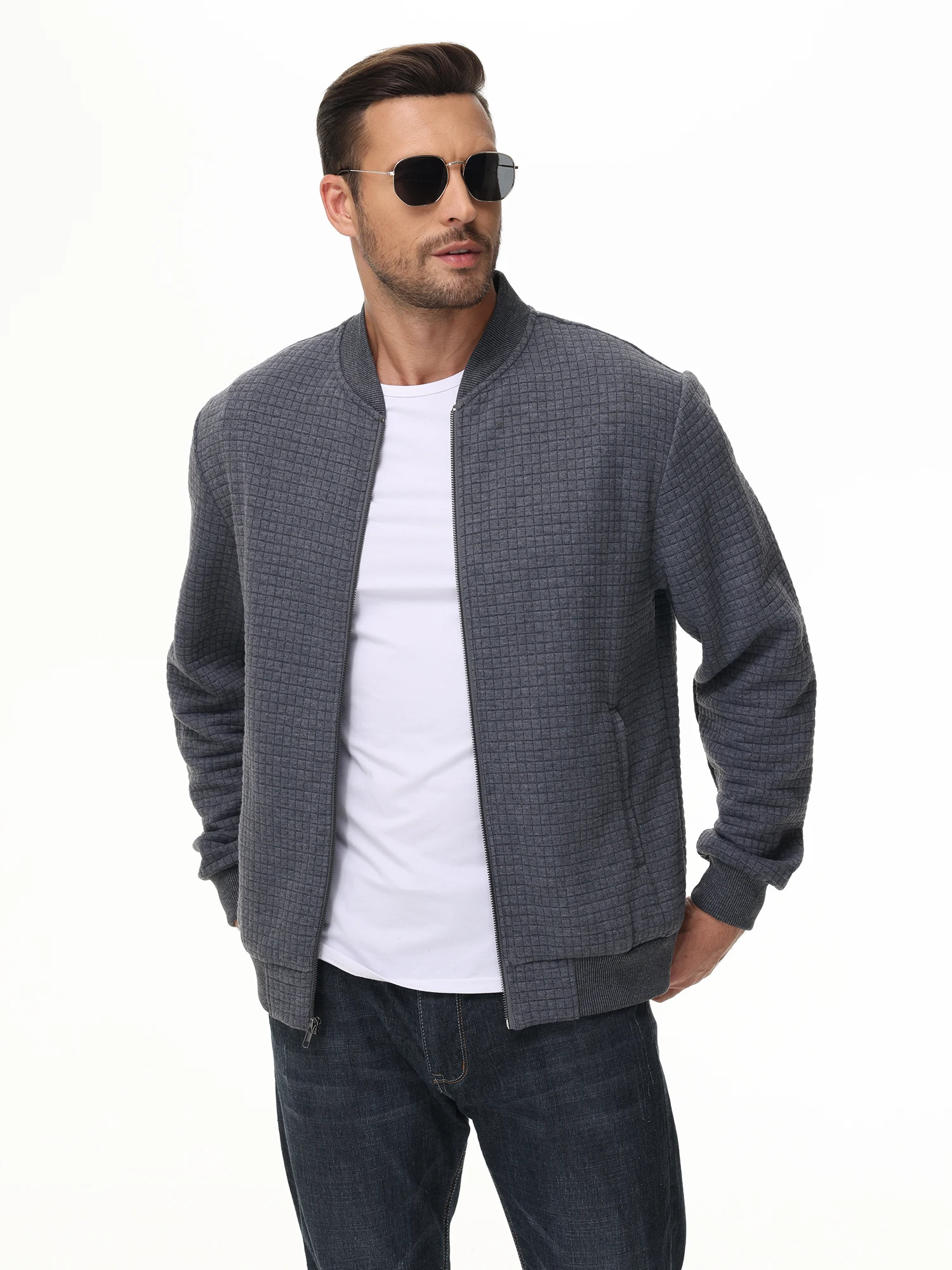 Moda męska Zapinana na zamek bluza z kapturem w kratę Kurtki Płaszcze Wiosna i jesień Streetwear, Casualowa bluza Kurtki Odzież ze stójką