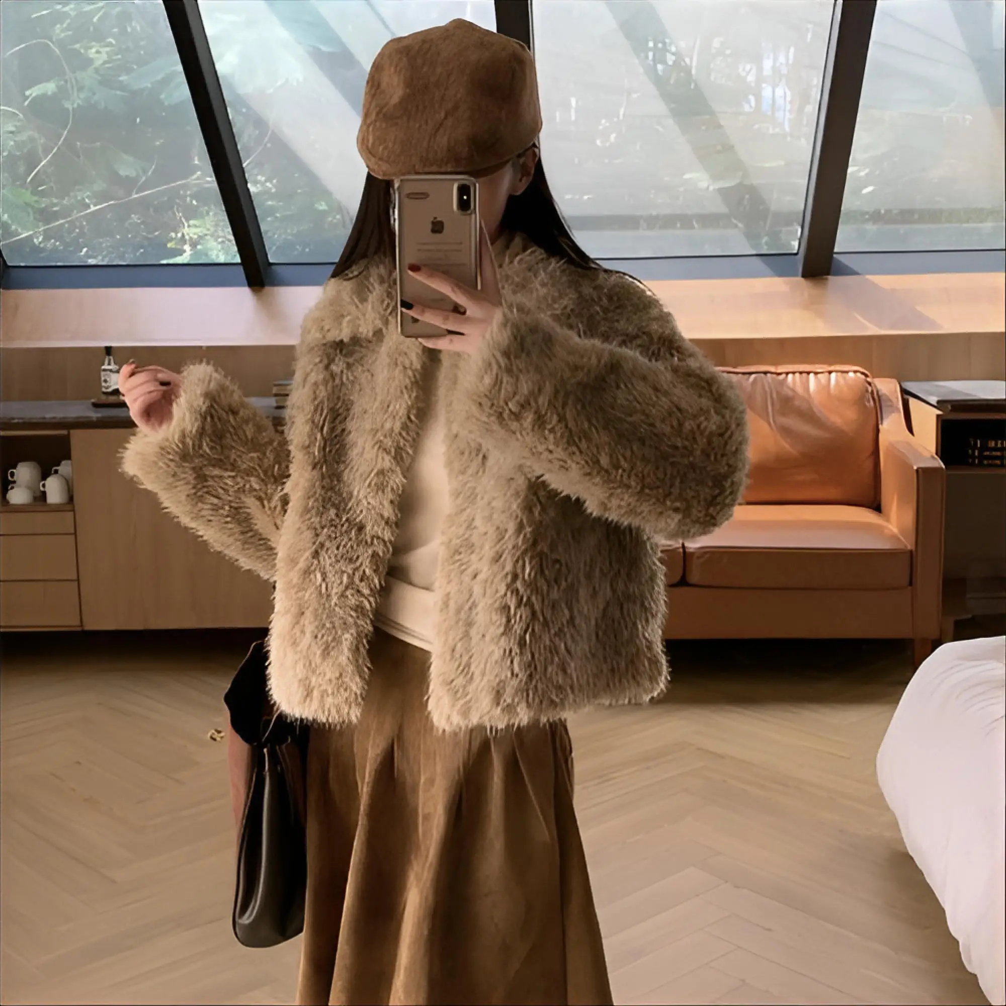 Faux Fur Neck Coats Womens Spring Pattern Cute Tender Trendy Lambswool Adjustable Bodywarmer Elegant Street-Style Stylish Bolero