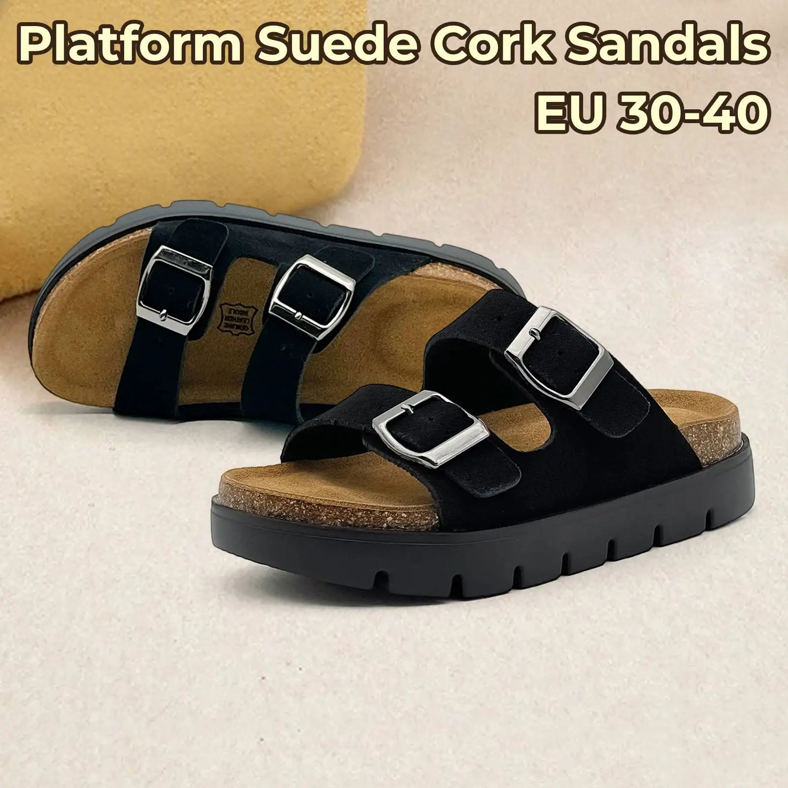 

Kids Platform Suede Cork Footbed Sandals Arch Support Memory Foam Slip-on Slides Summer Beach Sandal for Boys, Girls & Women
