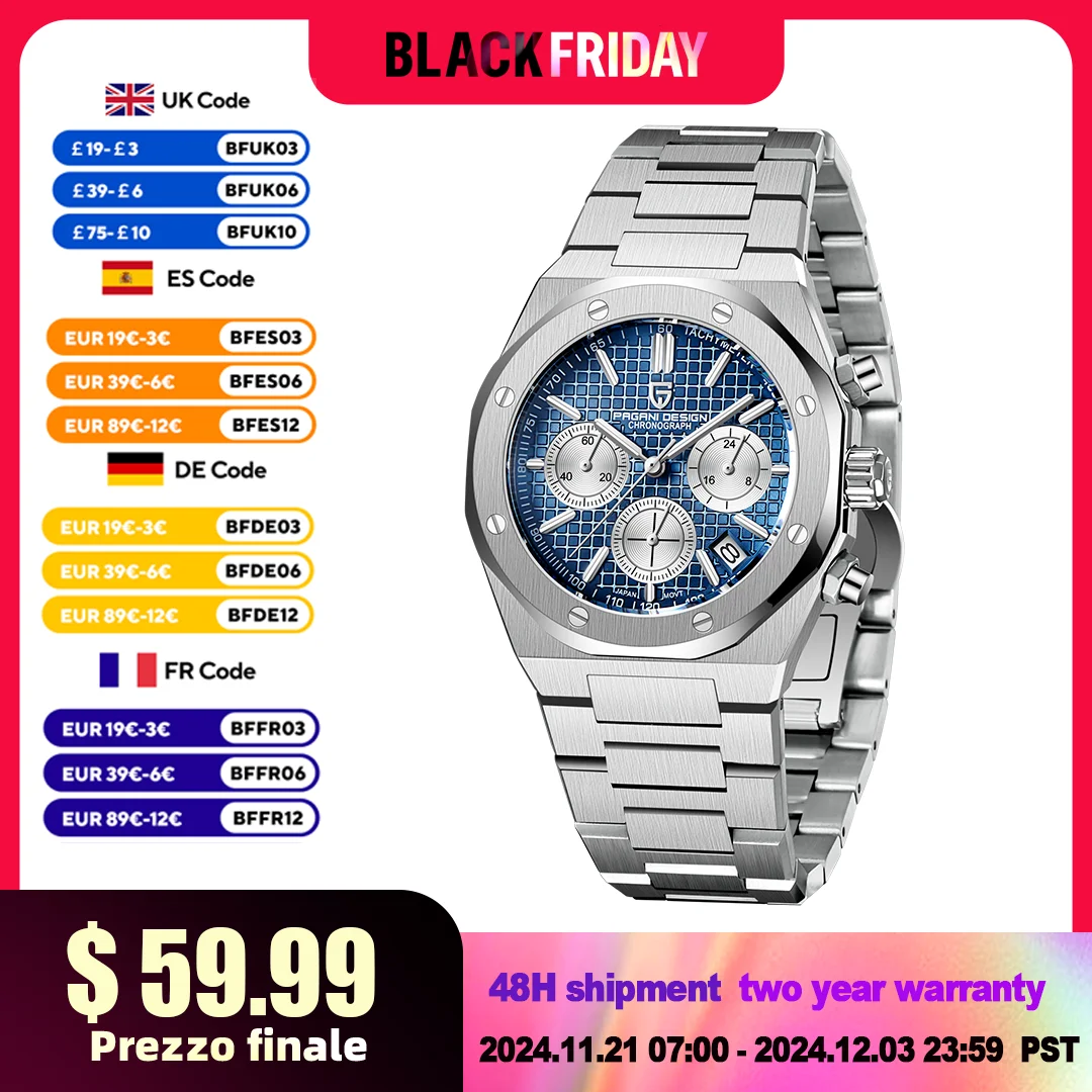2024 PAGANI DESIGN Quartz Watch 40MM Luxury Business Sapphire Stainless Steel 200M for Men Reloj Hombre PD1707 Waterproof Watch