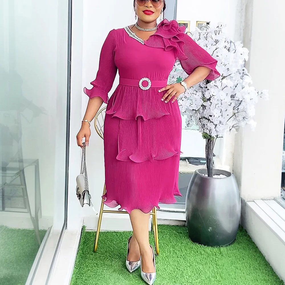 

Elegant Party Dresses for Women 2025 New Ruffles Pleated Mid Calf Luxury Turkey Dashiki Ankara Africa Party Wedding Dress Maxi