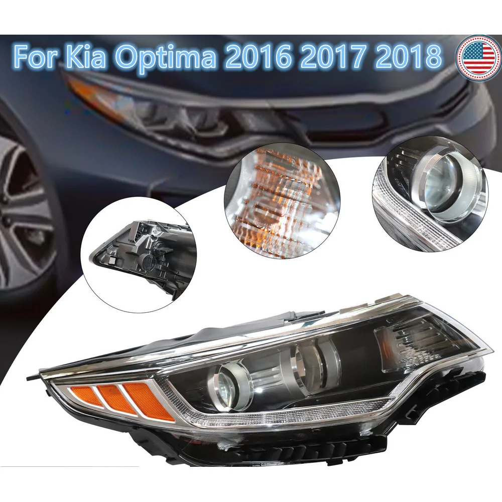 

Passenger Side Headlight Durable Right Side Halogen w/ LED DRL Headlight Assembly Fits For For Kia Optima 2016 2017 2018