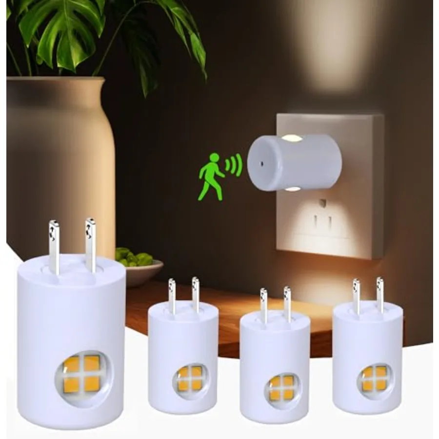 4-Pack Night, Plug into Wall Dusk to Dawn LED Nightlight, Auto On/Off, Soft 100 Lumens, Rotatable Plug-in Design for Hallway, S