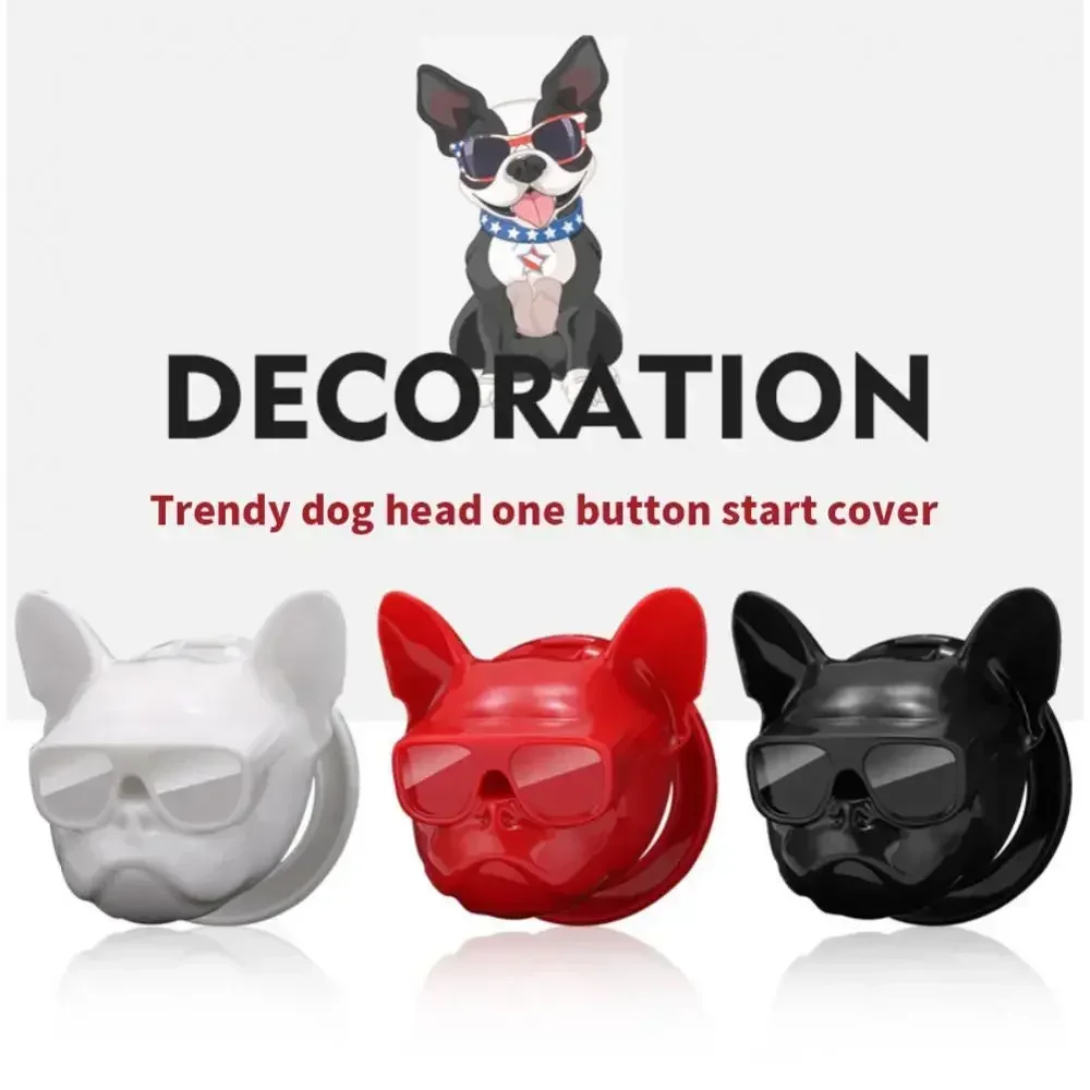 Ignition Start Stop Switch Button Protective Cover French Bulldog Car Interior Sticker Anime Engine 3D Car Styling Accessories