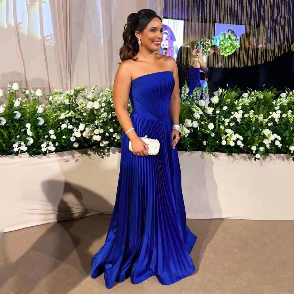 

Msikoods Royal Blue Evening Dresses 2025 Strapless Pleated Satin Prom Gown Customized Formal Dress Wedding Guest Party Dress