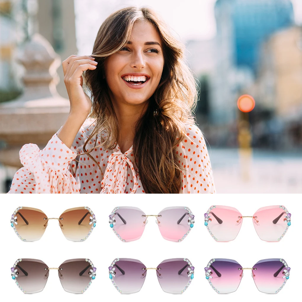 Classic Sunglasses For Women - Clear True Color UV-Proof Rhinestone Embellishment All Face Shape