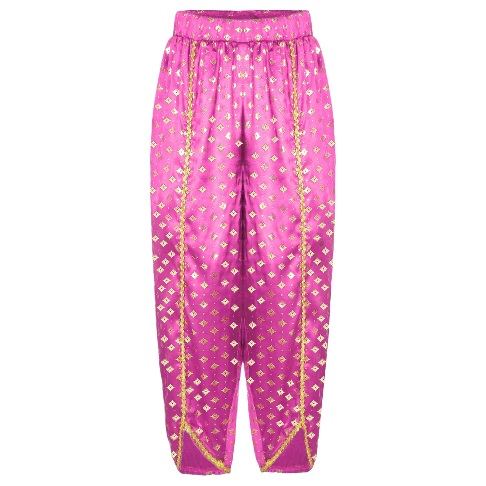 Детский индийский костюм для девочек, платье Dhoti с золотой отделкой, атласные брюки с металлическим цветочным принтом для тематической вечеринки, Хэллоуина, карнавала, вечеринки