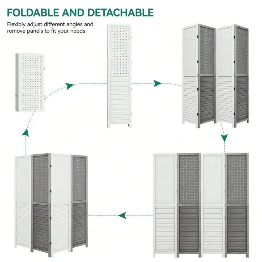 4 Panel Room Divider Folding Privacy Screens with Pegboard Display Freestanding