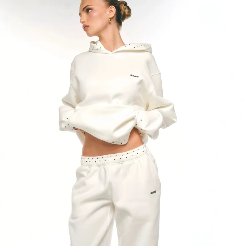 2026 Neuer Damen-Hoodie mit Polka-Dot-Detail, Oversized-Sweatshirt, Locker Sitzender Pullover mit Kängurutasche, Lässige Streetwear-Herbst-Oberteile – Detail 4