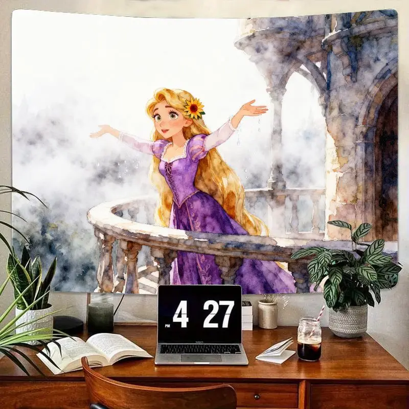 

1PC Disney Tangled Rapunzel Princess Tapestry, Watercolor Modern Polyester Wall Art for Bedroom Living Room Decor Gift.