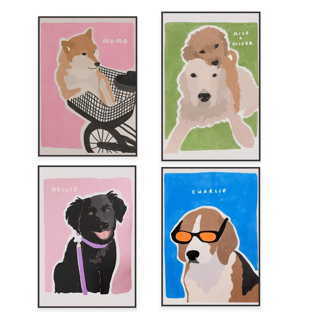 

Funny Portrait Dog Poster Wall Art Canvas Painting Cartoon Pet Dog Animal Poster Print Living Room Home Decor Unframed