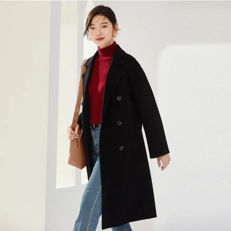 Winter loose high-end double-sided wool coat women's medium and long over-knee camel anti-season woolen trench coat