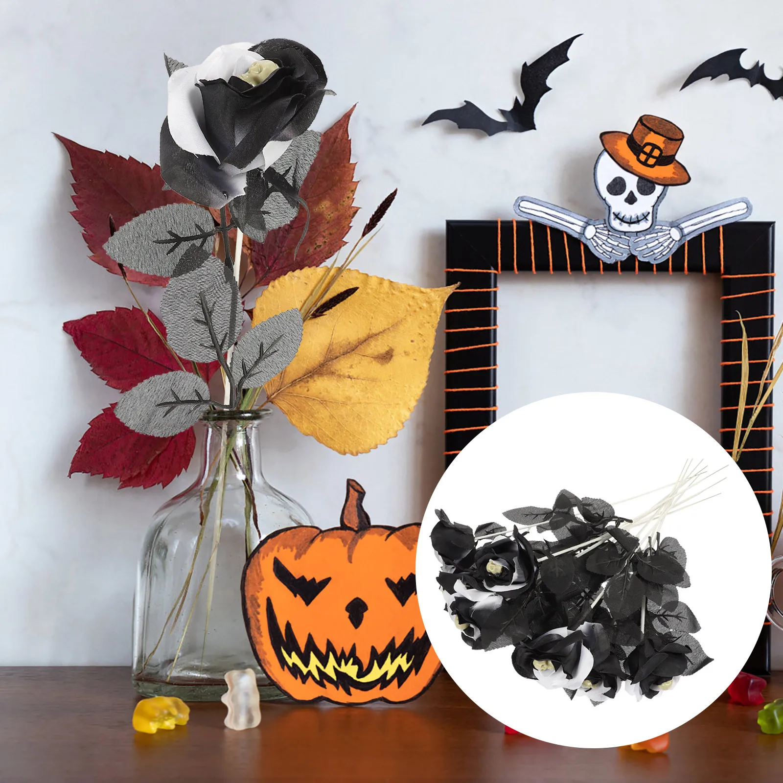 

10Pcs Simulated Rose Skull Flower Halloween Party Rose Prop for Room Store Decoration Accessories Halloween Party Flower Prop