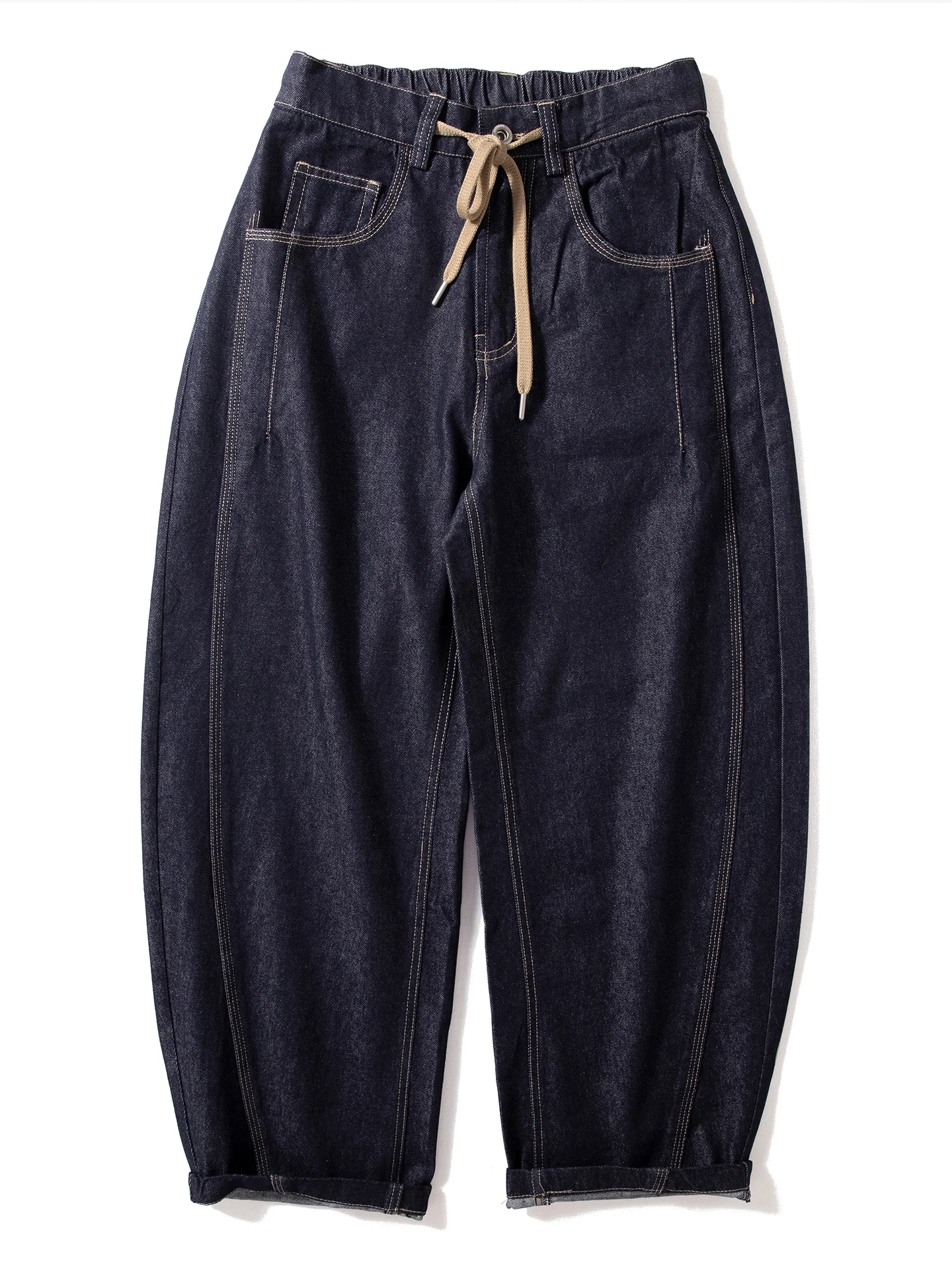 

Men's Wide Leg Jeans High Waist Drawstring Design Casual Straight Cut Spring Autumn Seasonal Fashion Street Style Trousers